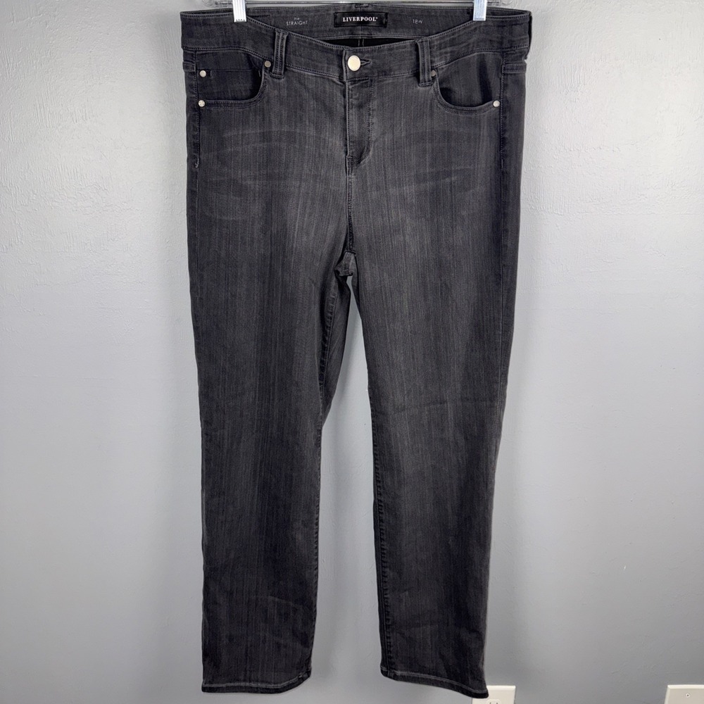 Liverpool the Straight Jeans Women's 18W Gray Denim Mid Rise Stretch 38x30 *READ